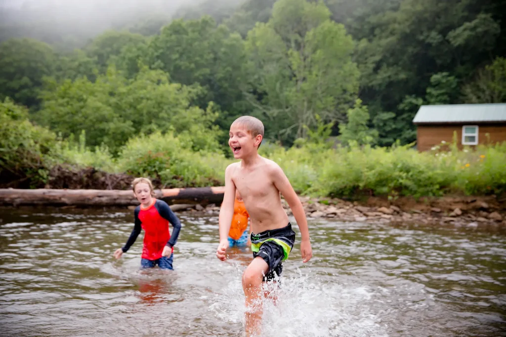 Campers having fun swimming